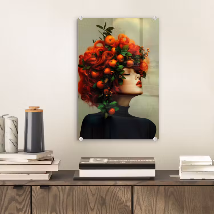 Glas schilderij - Vrouw - Appels - Rood - Bladeren — 2