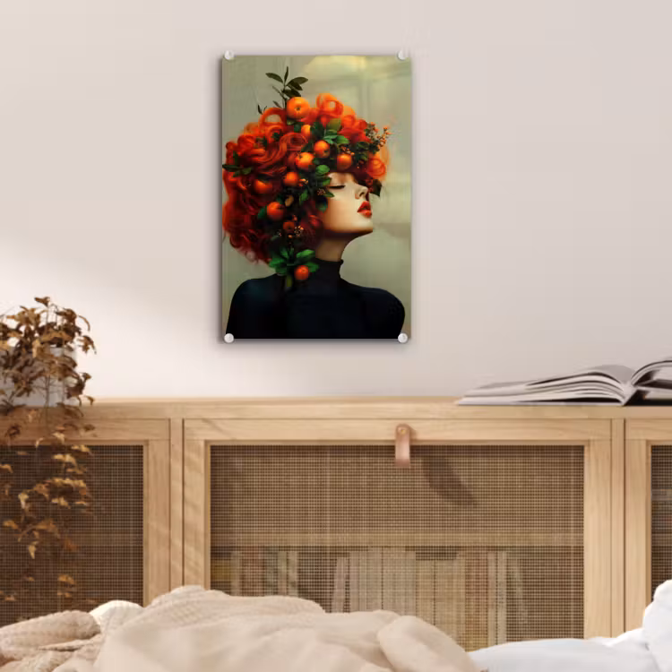 Glas schilderij - Vrouw - Appels - Rood - Bladeren — 5
