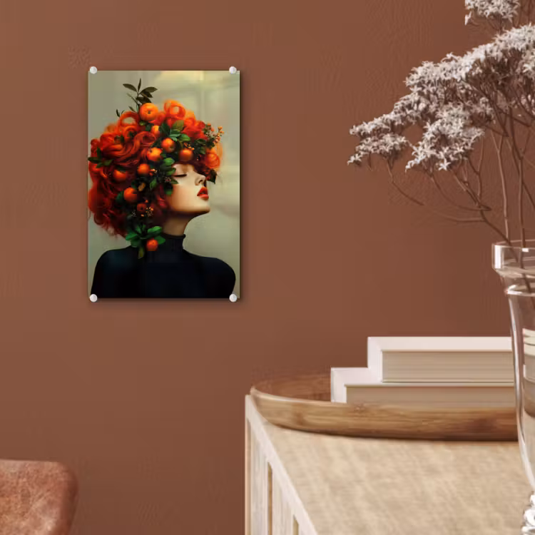 Glas schilderij - Vrouw - Appels - Rood - Bladeren — 6