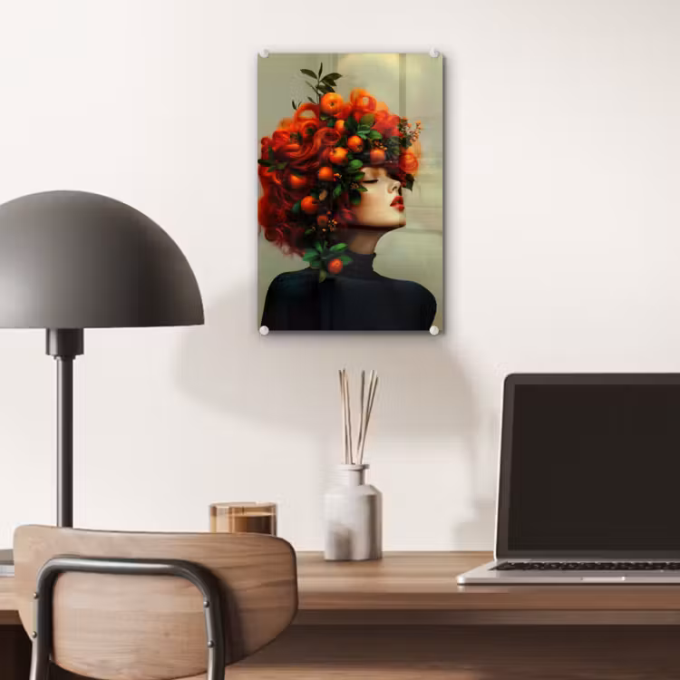 Glas schilderij - Vrouw - Appels - Rood - Bladeren — 7