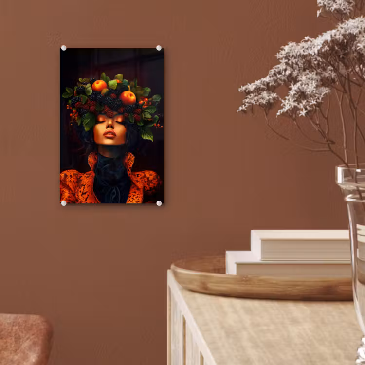Glas schilderij - Vrouw - Zwart - Bessen - Bramen - Appels — 6