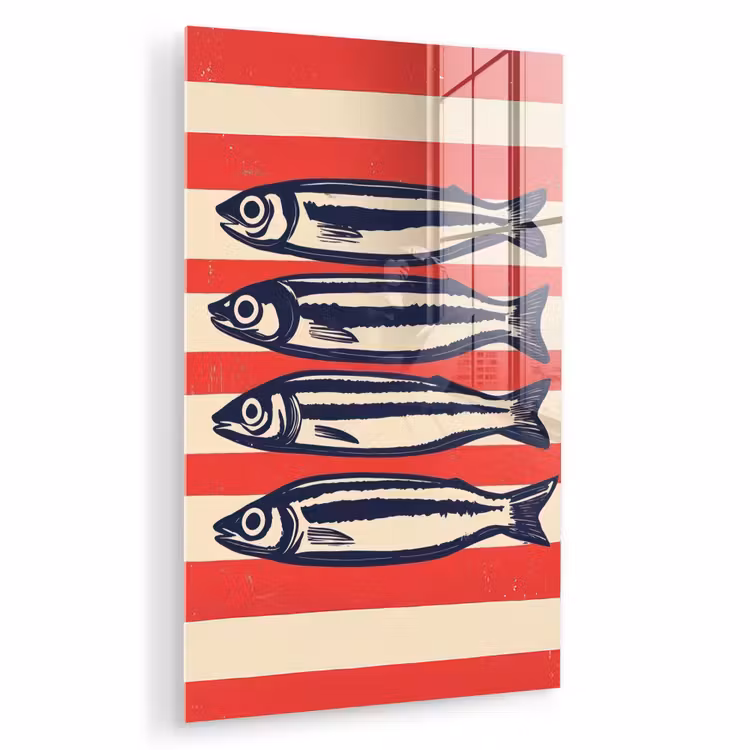 Glas schilderij - Sardines - Rood en beige strepen — 1