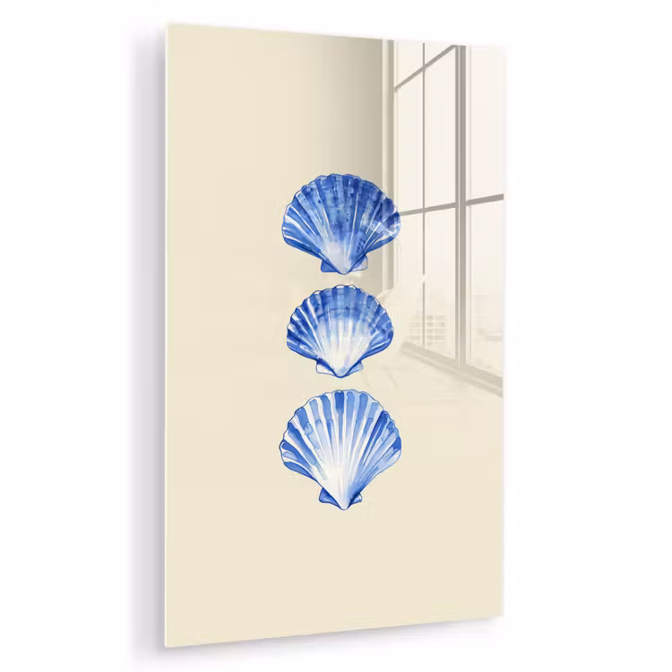 Glas schilderij - Schelpen - Blauw - Beige — 1