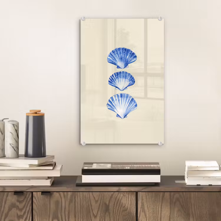 Glas schilderij - Schelpen - Blauw - Beige — 2