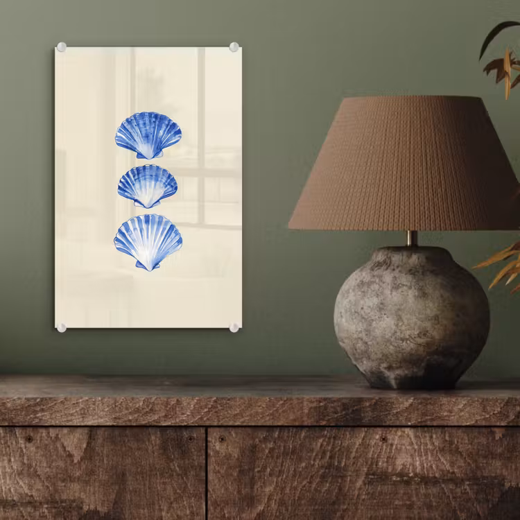 Glas schilderij - Schelpen - Blauw - Beige — 4