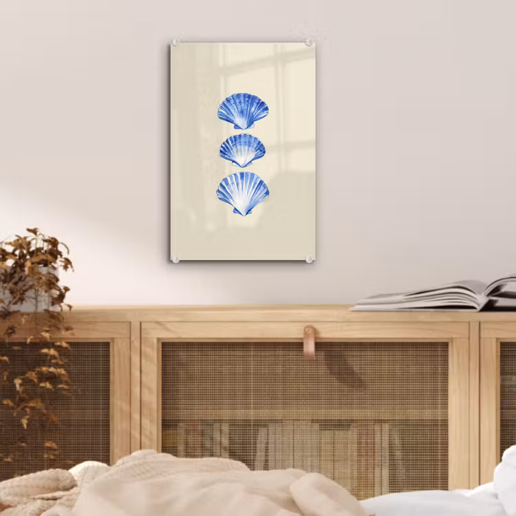 Glas schilderij - Schelpen - Blauw - Beige — 5