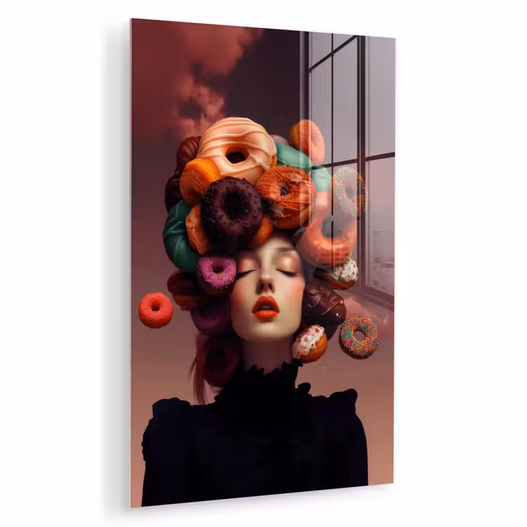 Glas schilderij - Vrouw - Donuts - Kleurrijk — 1