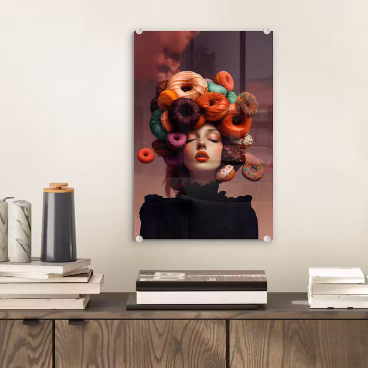 Glas schilderij - Vrouw - Donuts - Kleurrijk — 2