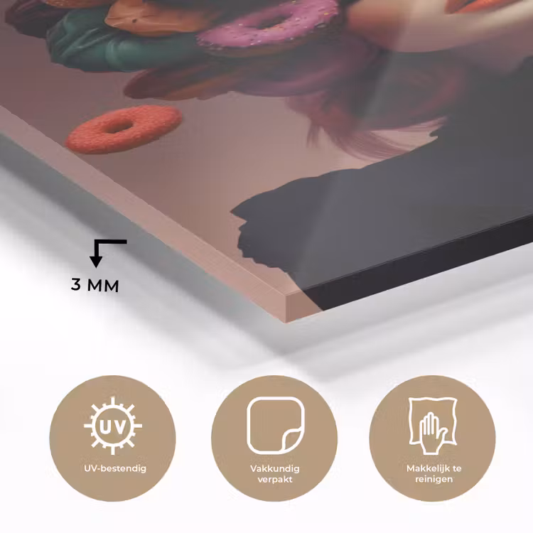 Glas schilderij - Vrouw - Donuts - Kleurrijk — 3