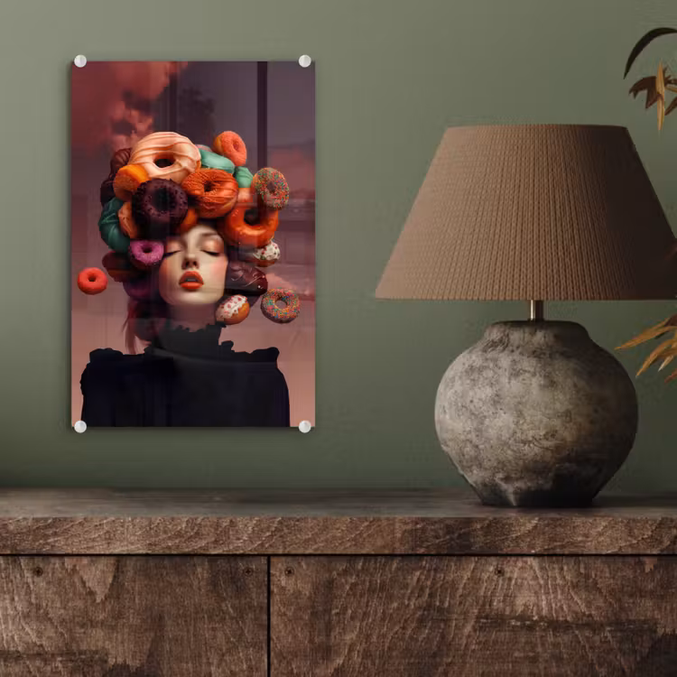 Glas schilderij - Vrouw - Donuts - Kleurrijk — 4