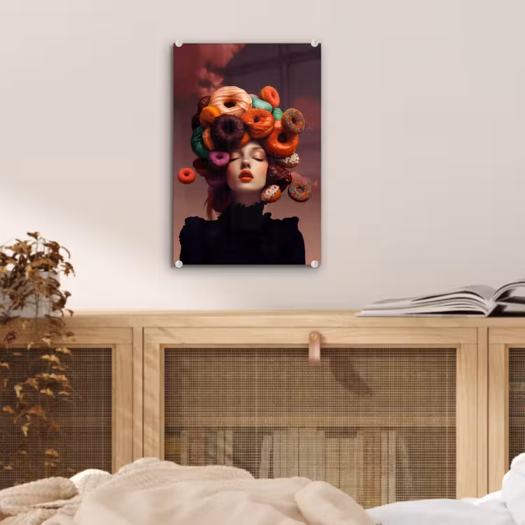 Glas schilderij - Vrouw - Donuts - Kleurrijk — 5
