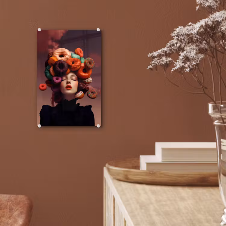 Glas schilderij - Vrouw - Donuts - Kleurrijk — 6