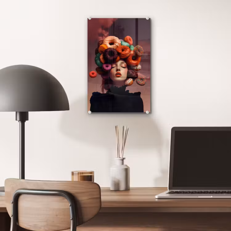 Glas schilderij - Vrouw - Donuts - Kleurrijk — 7