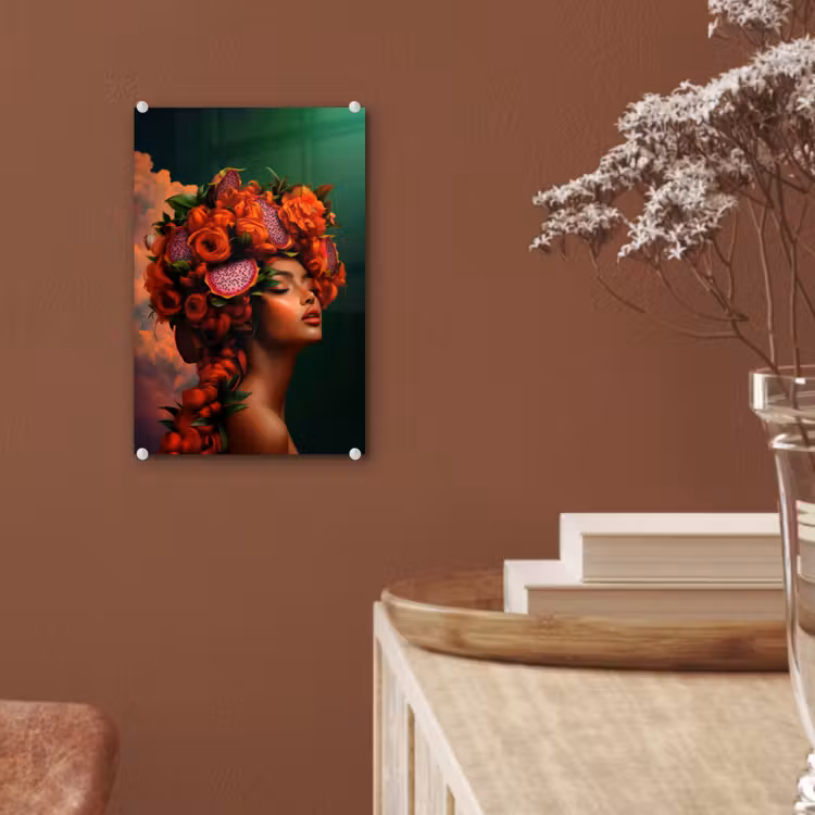 Glas schilderij - Vrouw - Drankenfruit - Rozen — 6