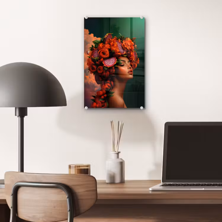 Glas schilderij - Vrouw - Drankenfruit - Rozen — 7
