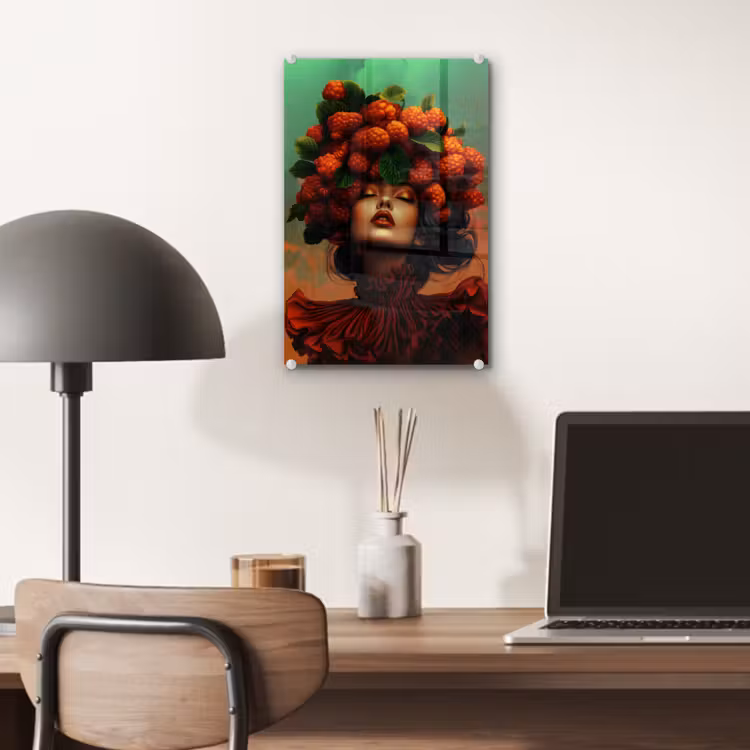 Glas schilderij - Vrouw - Frambozen - Bladeren — 7
