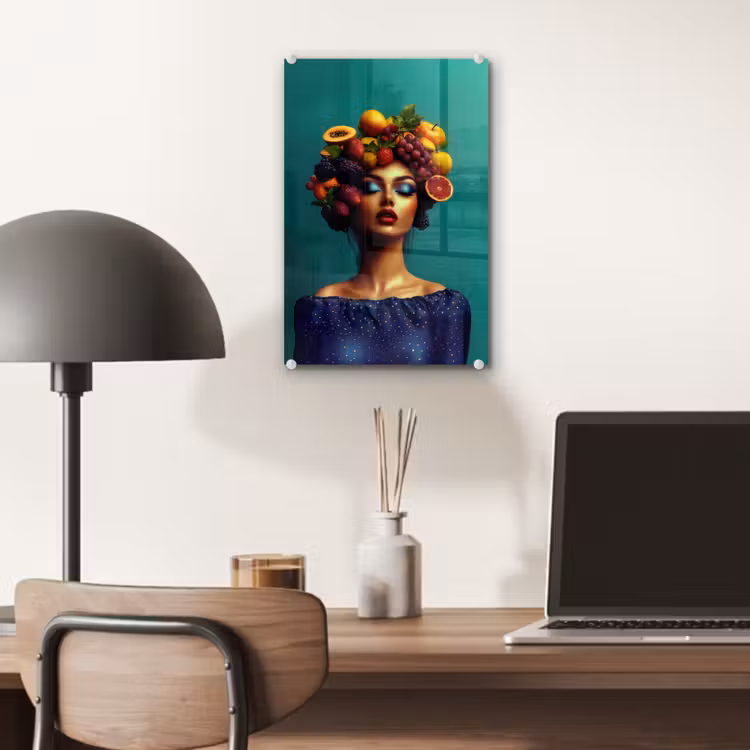 Glas schilderij - Vrouw - Hoodtooi - Tropisch - Fruit - Druiven — 7