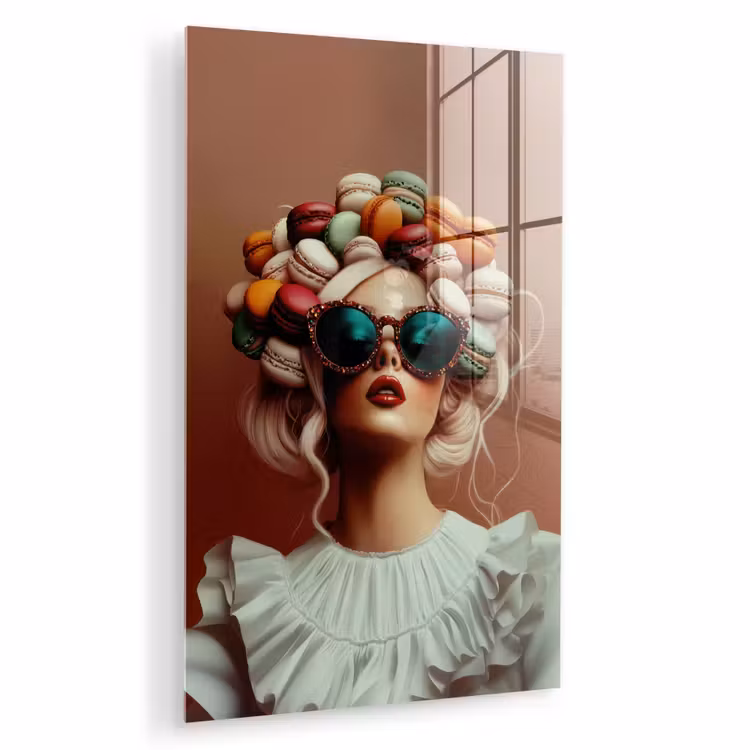 Glas schilderij - Vrouw - Macarons - Bril — 1