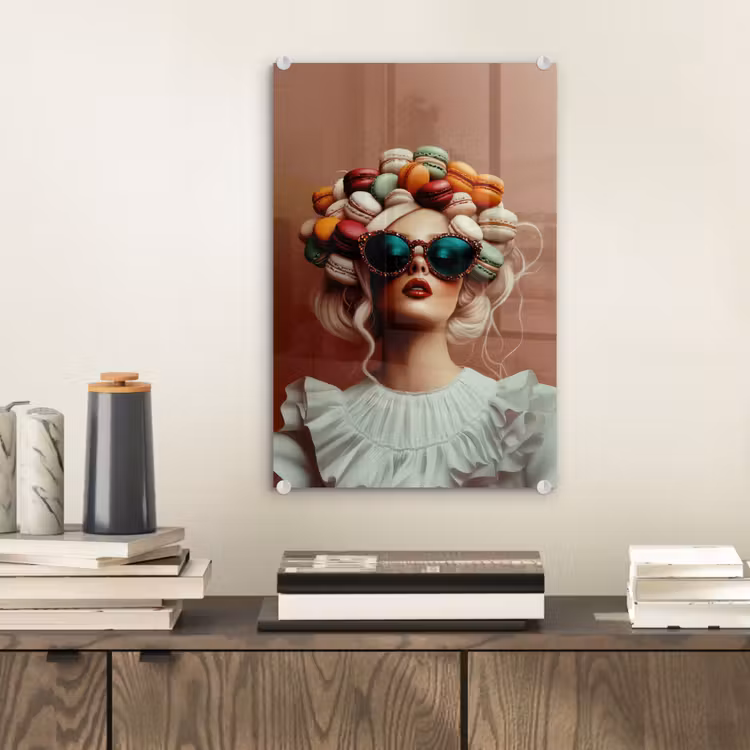Glas schilderij - Vrouw - Macarons - Bril — 2