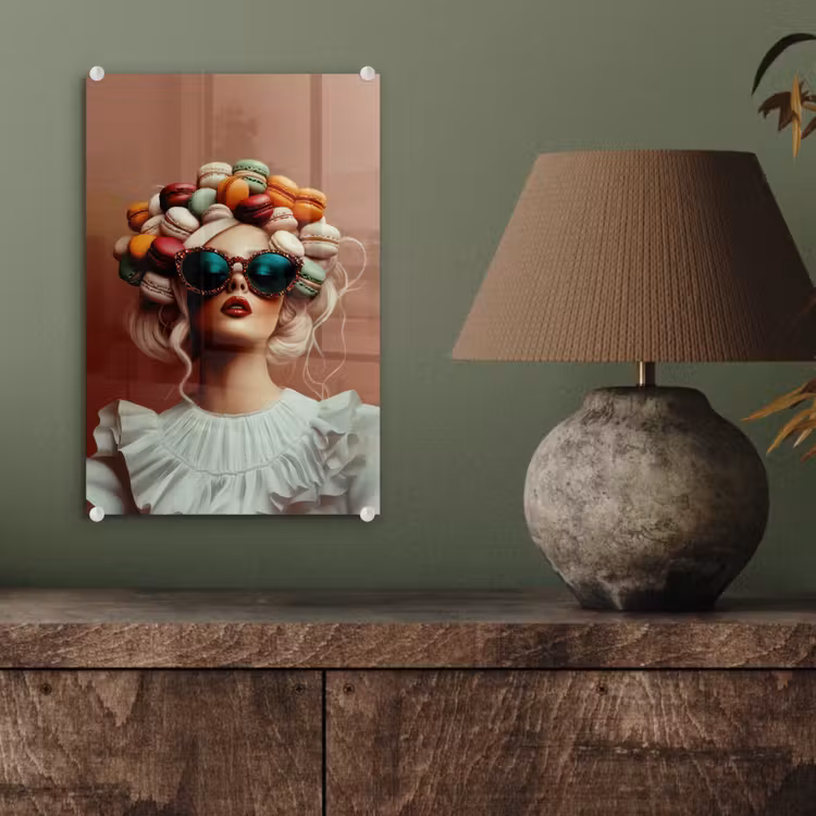 Glas schilderij - Vrouw - Macarons - Bril — 4