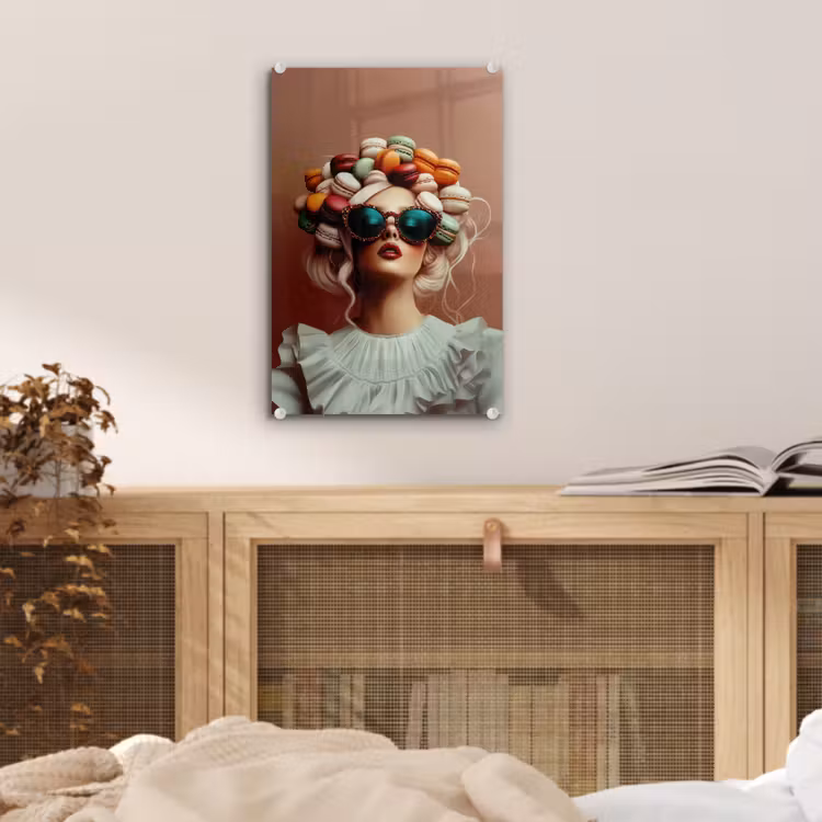 Glas schilderij - Vrouw - Macarons - Bril — 5