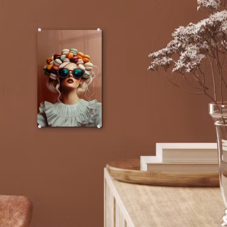 Glas schilderij - Vrouw - Macarons - Bril — 6