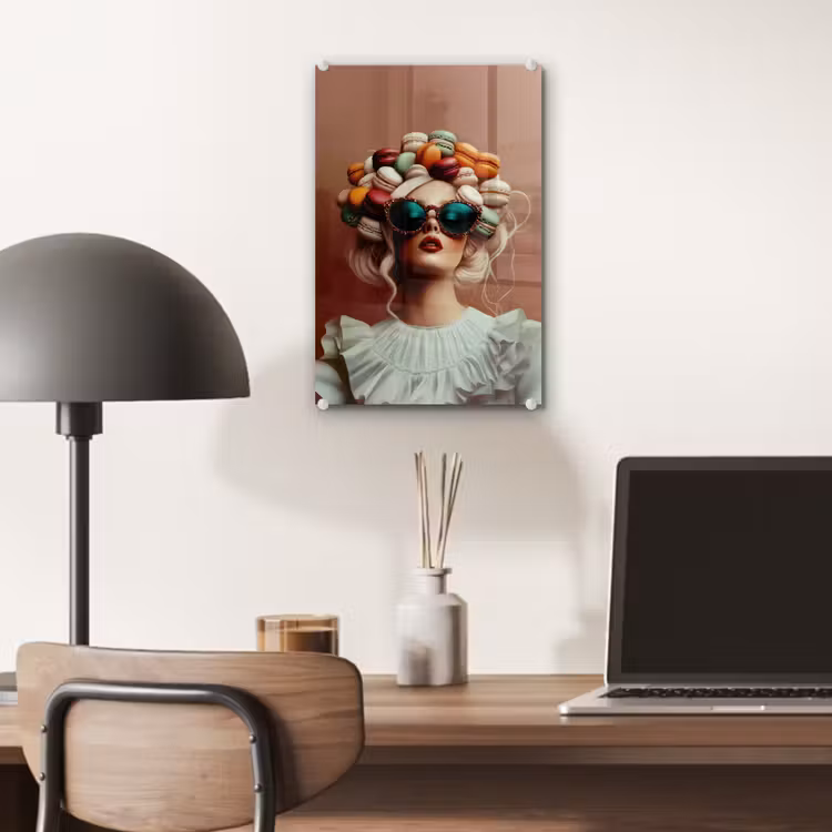 Glas schilderij - Vrouw - Macarons - Bril — 7
