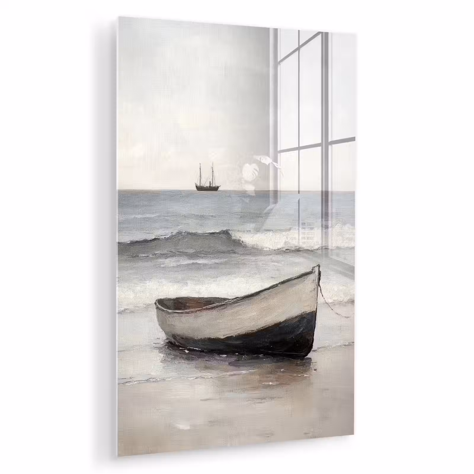 Glas schilderij - Roeiboot - Zee - Horizon — 1