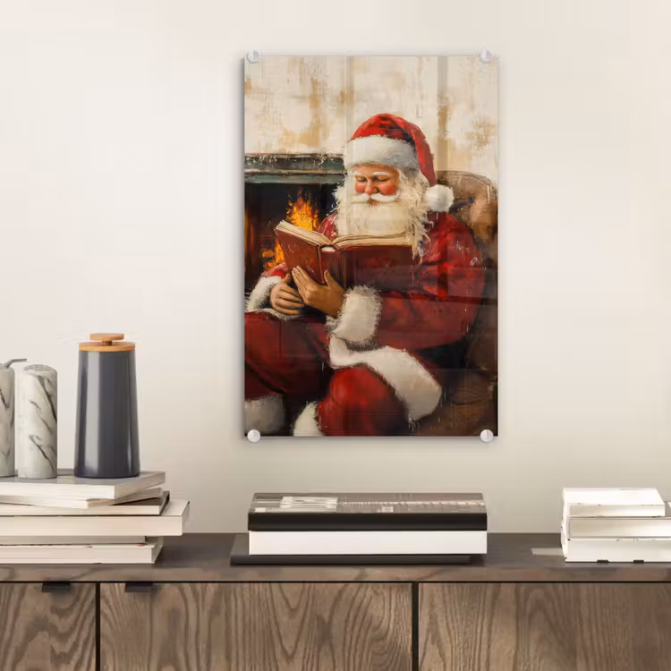 Glas schilderij - Kerst - Kerstman - Winter - Open Haard — 2