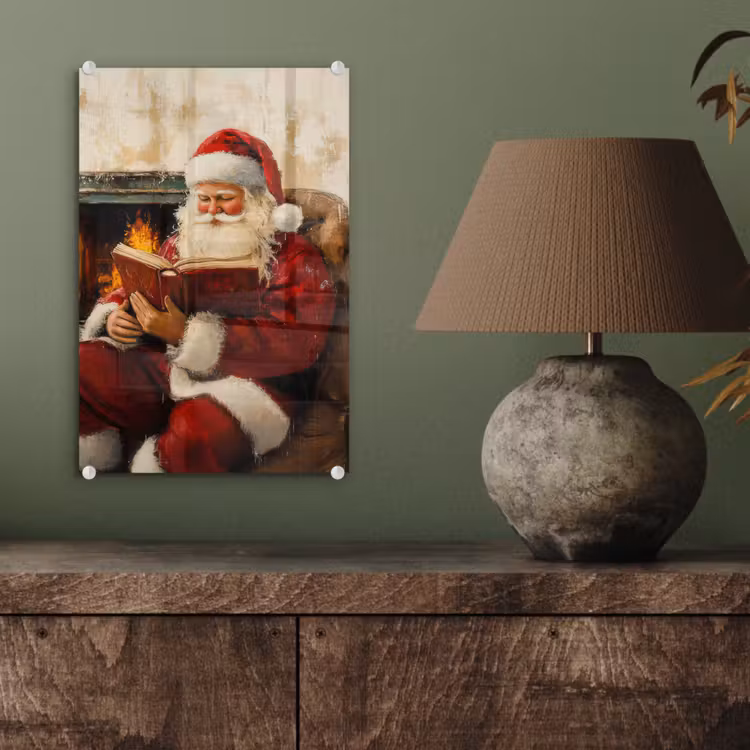 Glas schilderij - Kerst - Kerstman - Winter - Open Haard — 4