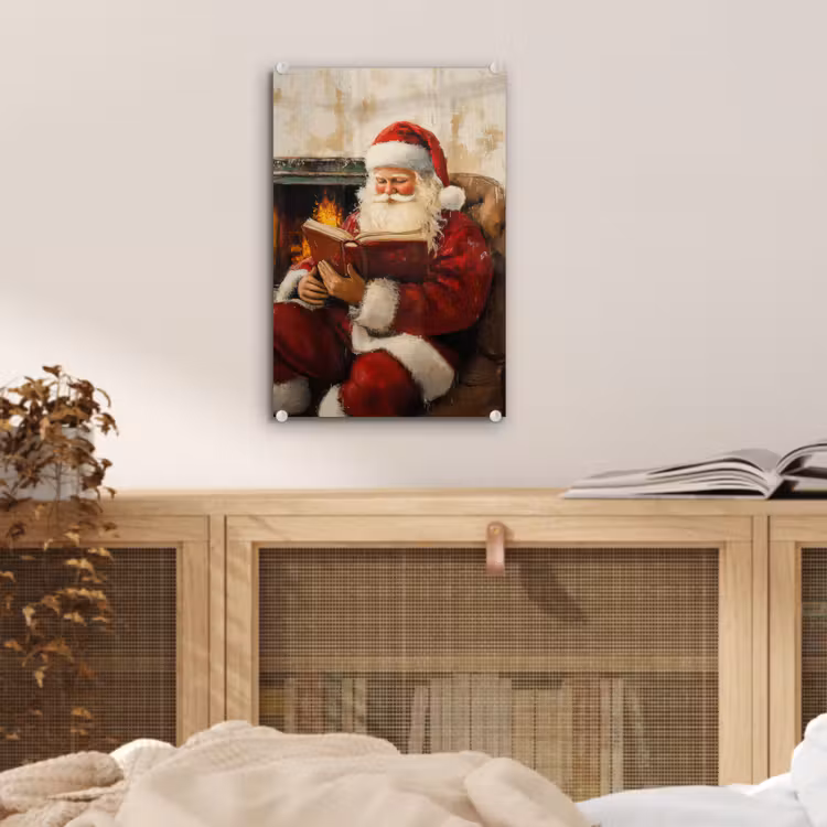 Glas schilderij - Kerst - Kerstman - Winter - Open Haard — 5
