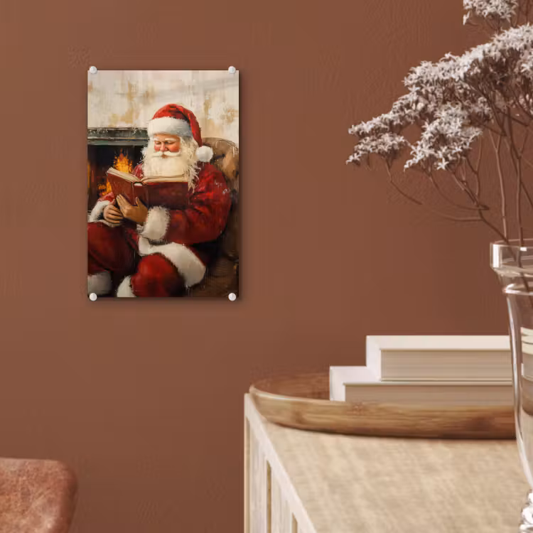 Glas schilderij - Kerst - Kerstman - Winter - Open Haard — 6