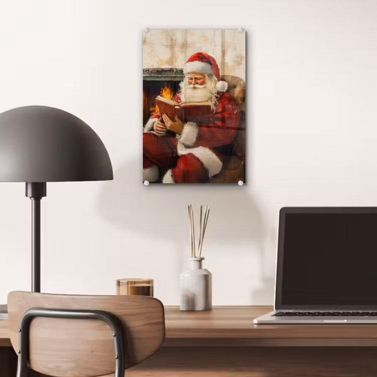 Glas schilderij - Kerst - Kerstman - Winter - Open Haard — 7