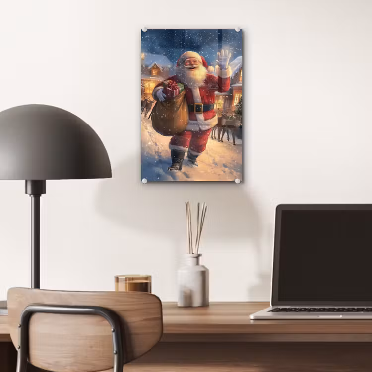 Glas schilderij - Kerstman - Dorp - Hert - Donker — 7