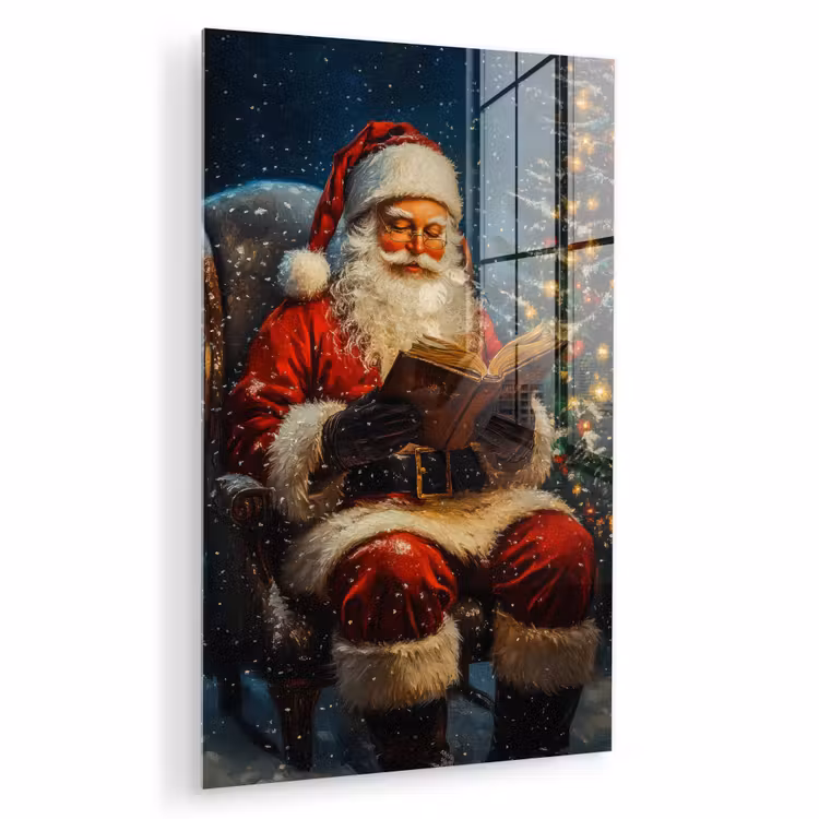 Glas schilderij - Kerstman - Kerst - Winter - Kerstboom — 1