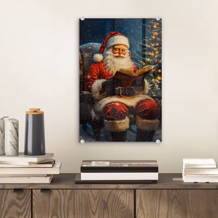 Glas schilderij - Kerstman - Kerst - Winter - Kerstboom — 2
