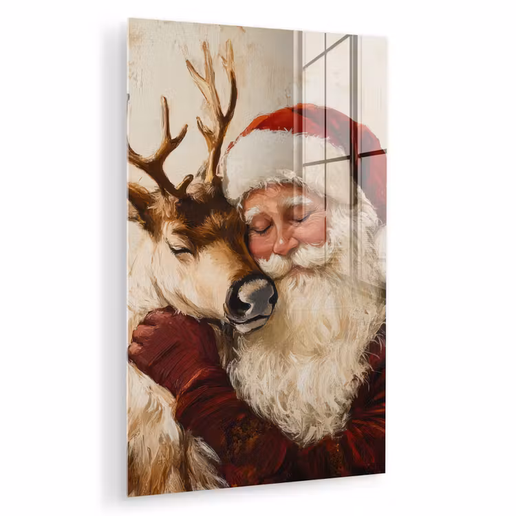 Glas schilderij - Kerstman - Rendier - Kerst - Christmas — 1