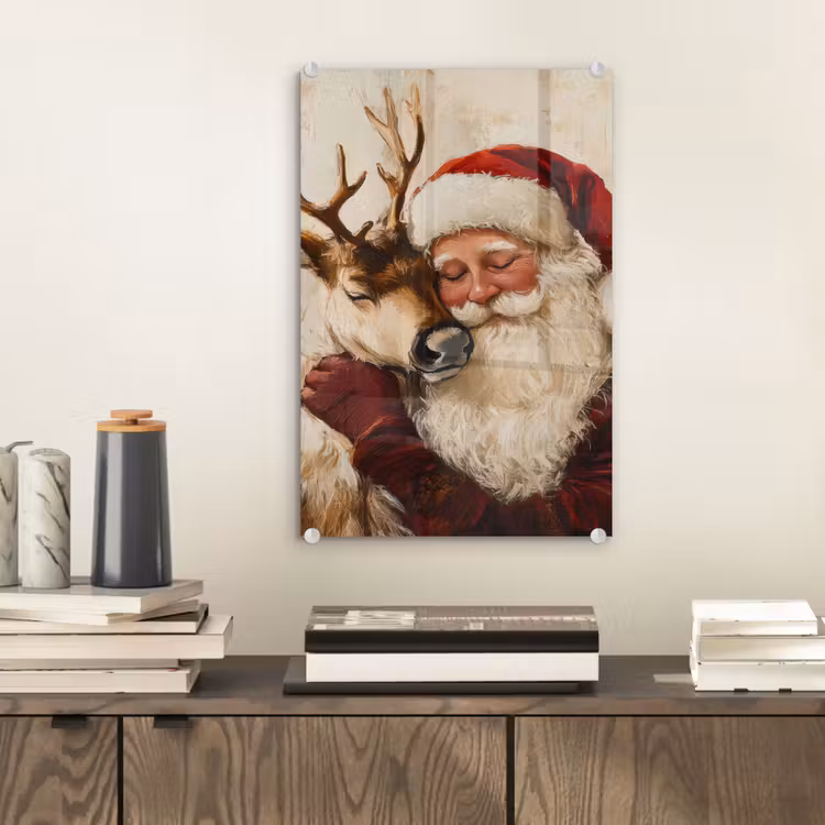 Glas schilderij - Kerstman - Rendier - Kerst - Christmas — 2
