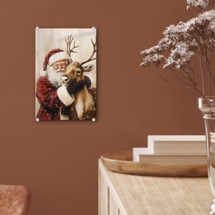 Glas schilderij - Kerstman - Rendier - Sneeuw - Kleurrijk — 6
