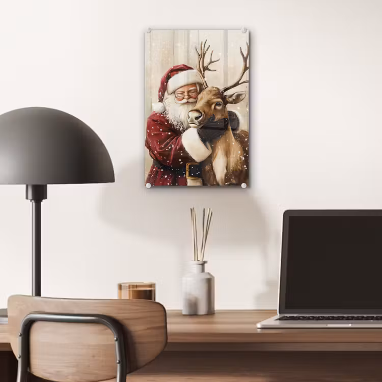 Glas schilderij - Kerstman - Rendier - Sneeuw - Kleurrijk — 7