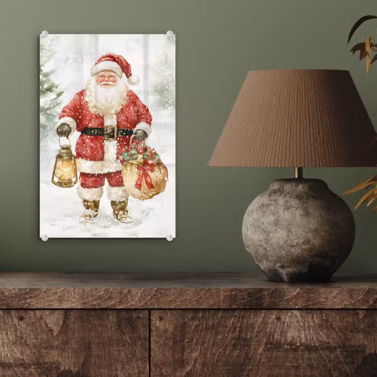 Glas schilderij - Kerstman- Winter - Sneeuw - Wit - Rood — 4