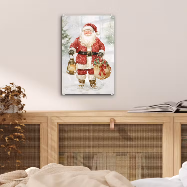 Glas schilderij - Kerstman- Winter - Sneeuw - Wit - Rood — 5