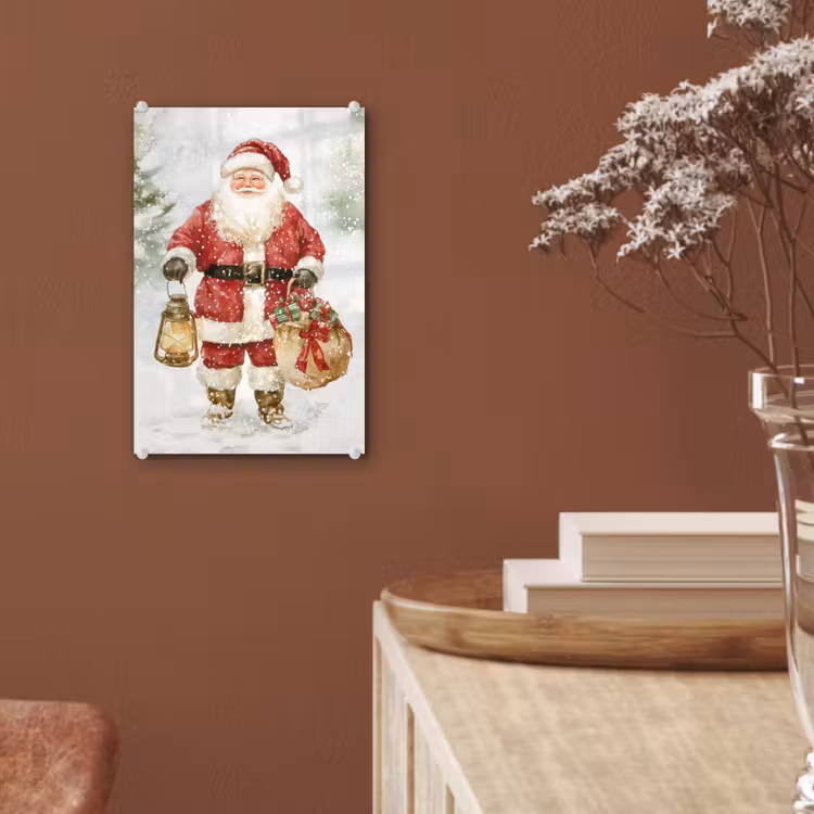 Glas schilderij - Kerstman- Winter - Sneeuw - Wit - Rood — 6