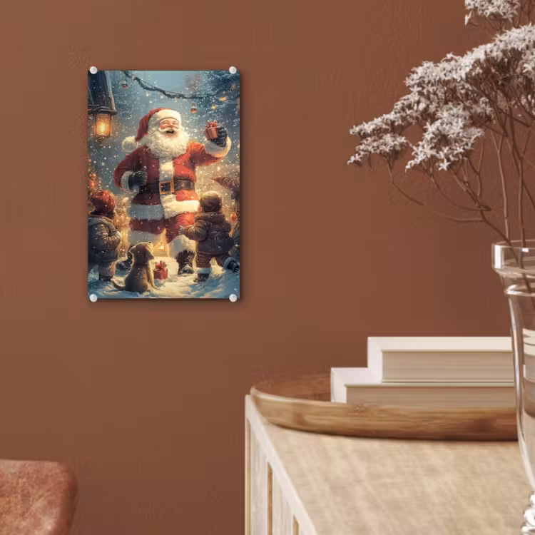 Glas schilderij - Kerstvreugde - Sneeuw - Kleurrijk — 6