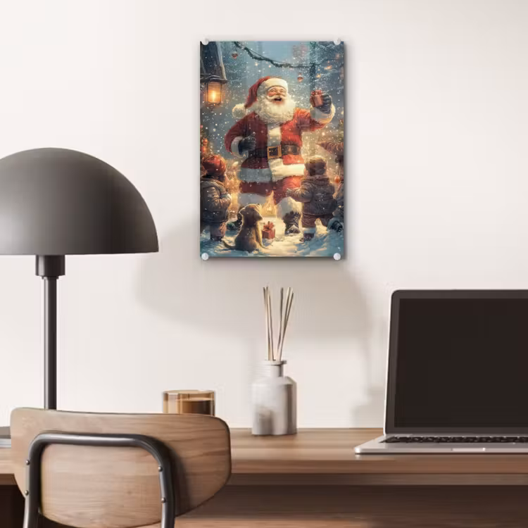 Glas schilderij - Kerstvreugde - Sneeuw - Kleurrijk — 7