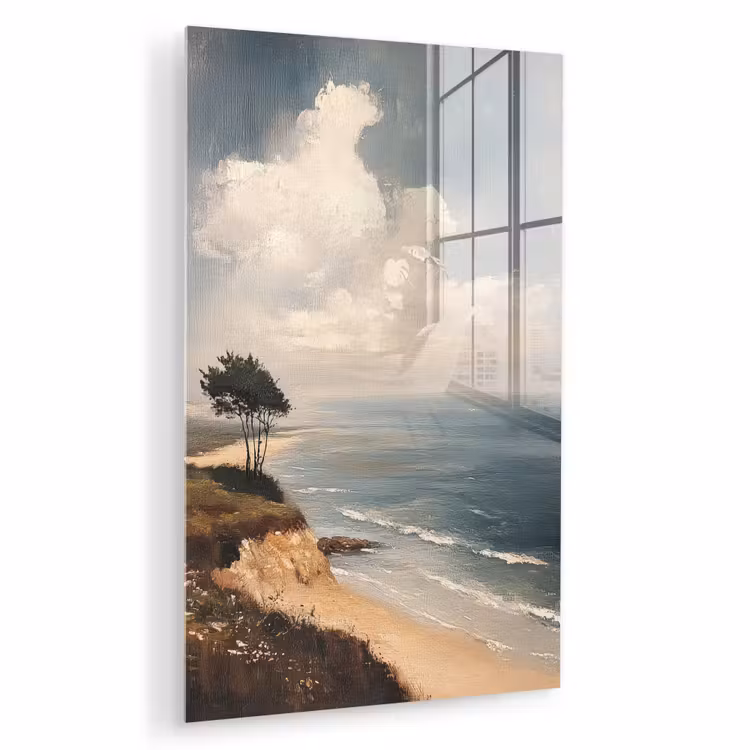Glas schilderij - Klif - Zee - Boom — 1