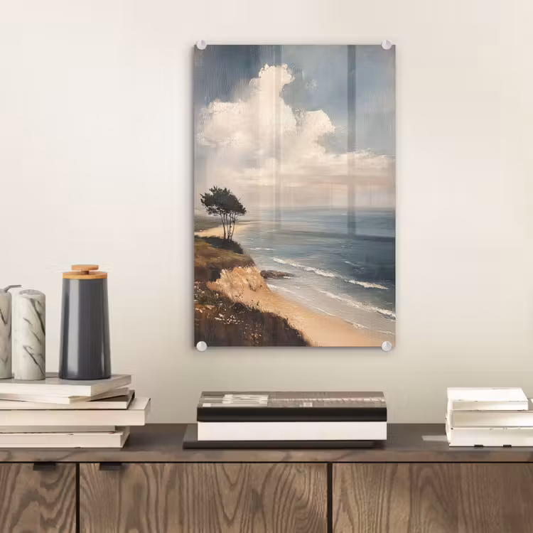 Glas schilderij - Klif - Zee - Boom — 2