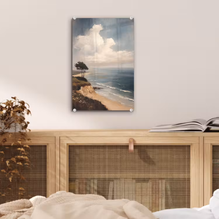 Glas schilderij - Klif - Zee - Boom — 5