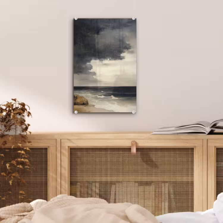 Glas schilderij - Kust - Golven - Rots - Storm — 5