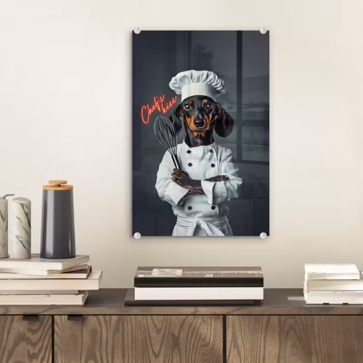 Glas schilderij - Quote - Neon - Hond - Kokskleding — 2